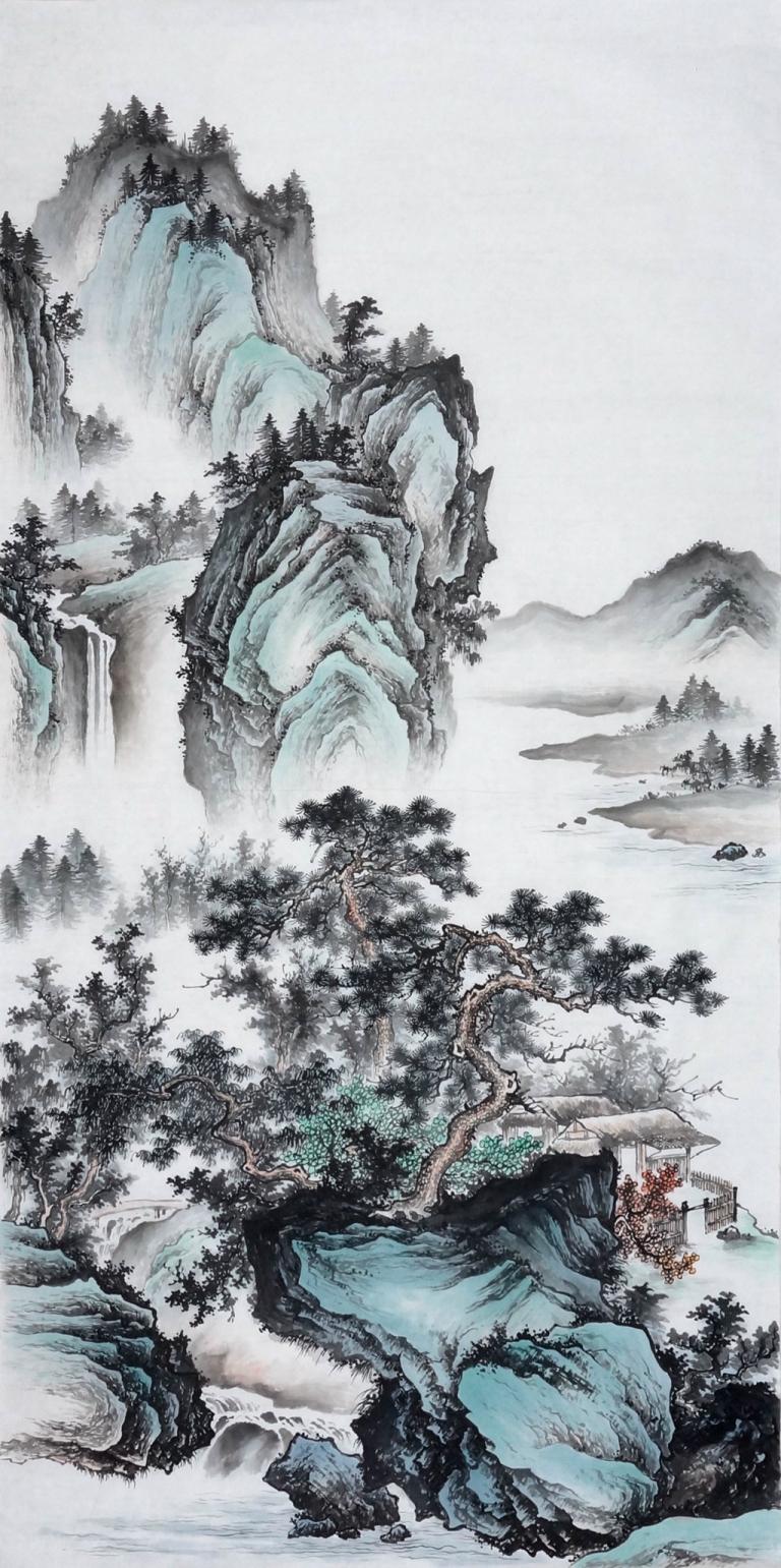 古法山水四尺整张国画立轴玄关山水画 精品字画 一手货源 木微画院名家书画真迹