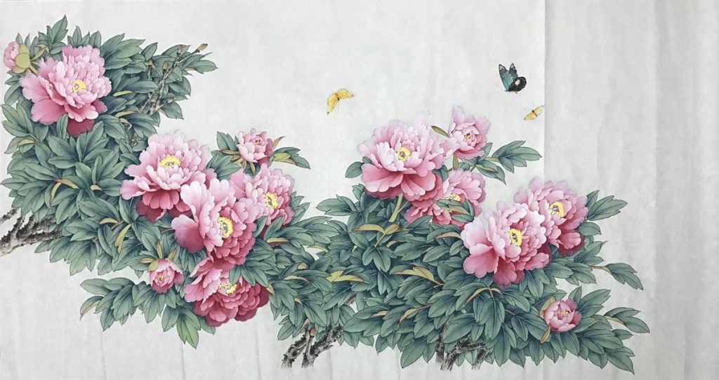 六尺整张工笔牡丹,花开富贵-精品书画,一手货源,木微画院名家书画真迹